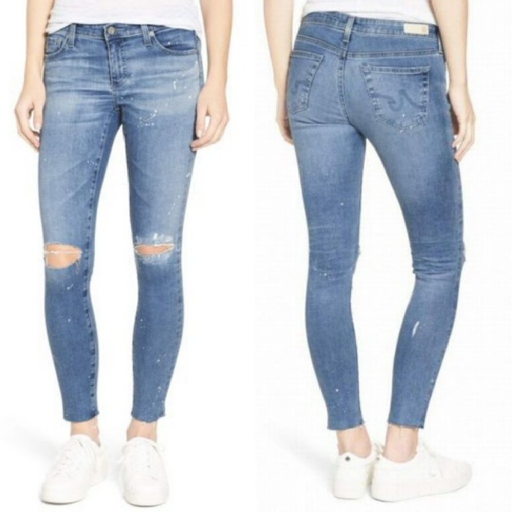 AG The Legging Ankle Skinny Paint Splatter Distressed Jeans